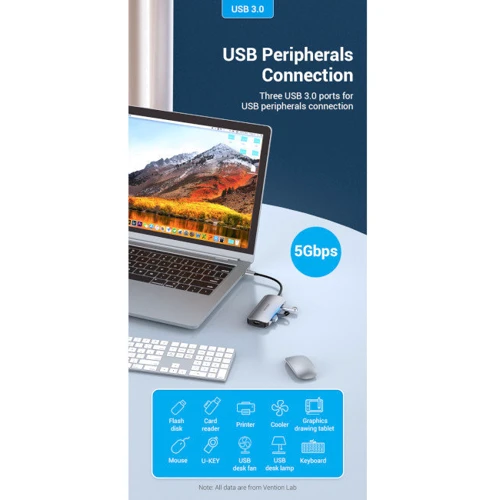 Адаптер Vention Adapter USB-C to HDMI+3xUSB3.0+PD 100W (TODHB) фото 3