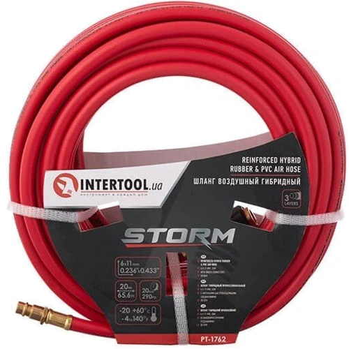 Шланг гібридний Intertool PT-1762 20 атм, 6*11мм, 20м: Тиск, бар 20