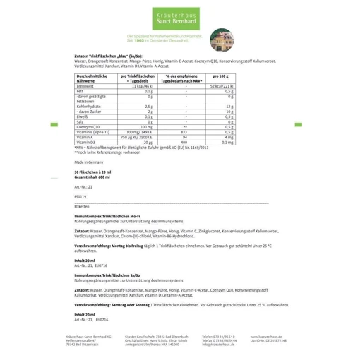Sanct Bernhard Immunkomplex Рідкий імунний комплекс 30 флаконів по 20 ml: Стать унісекс