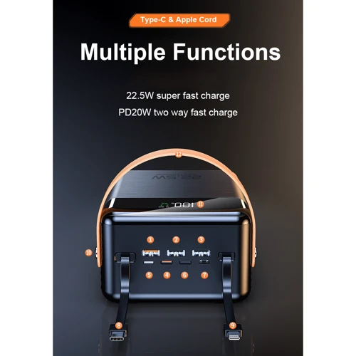 Внешний аккумулятор Lunatik Power Bank 80000mAh with Cable USB-C + Lightning PD3.0 22.5W Black (DPD80)