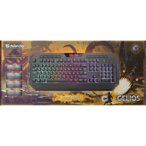 Клавиатура Defender Gelios GK-174DL USB Black (45174): Подключение проводное