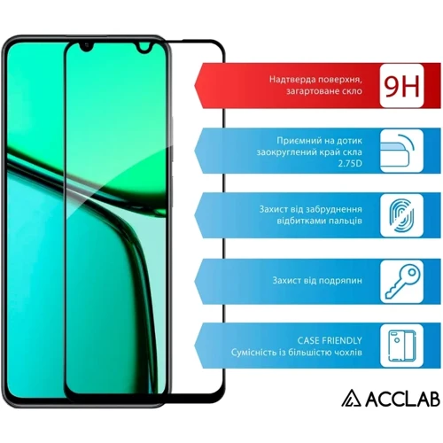 ACCLAB Tempered Glass Full Glue Black for Realme C61: Цвет черный