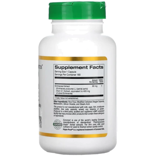 California Gold Nutrition Echinacea Herb Extract Экстракт эхинацеи 80 мг 180 вегетарианских капсул: Форма выпуска Капсулы