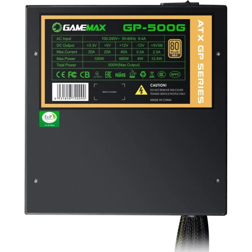 Блок живлення GameMax 500W (GP-500G): ККД,% 90
