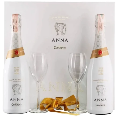 Игристое вино Codorniu Anna Blanc de Blancs Brut Reserve белое брют 1.5 л (2 шт. по 0.75 л) + два бокала (BWR8164)