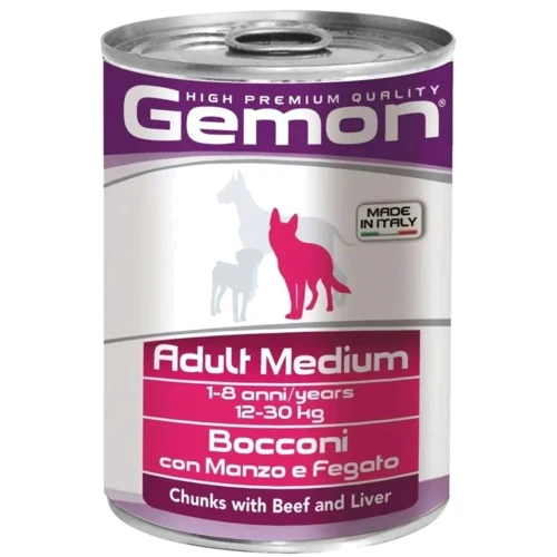 Вологий корм Gemon Dog Wet Medium Adult для собак шматочки з яловичиною та печінкою Вага: 0.415 кг (70387859)
