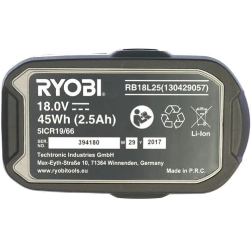 Аккумулятор для электроинструмента Ryobi RB18L25 (5133002237): Тип аккумулятора Li-Ion