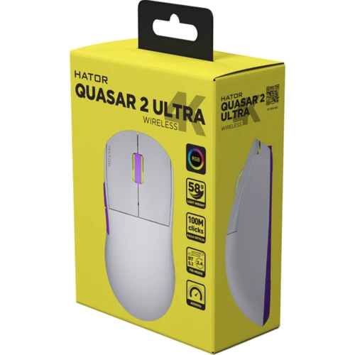 Мышь HATOR Quasar 2 Ultra 4K Wireless White/Lilac (HTM571WL): Длина кабеля 1.8 м
