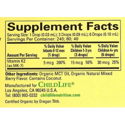 ChildLife Vitamin K2 Drops Natural Berry Flavor Витамин К со вкусом ягод 7.5 мл: Тип Витамин K