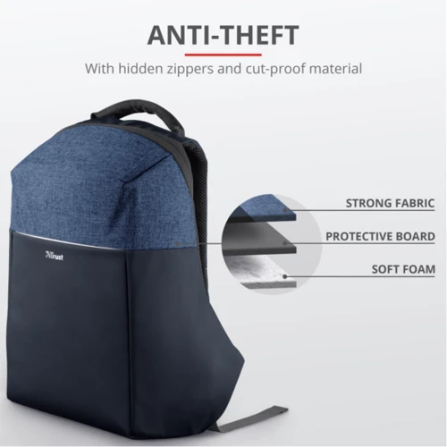 Сумка для ноутбуков Trust 16" Backpack Nox Anti-Theft Blue фото 8