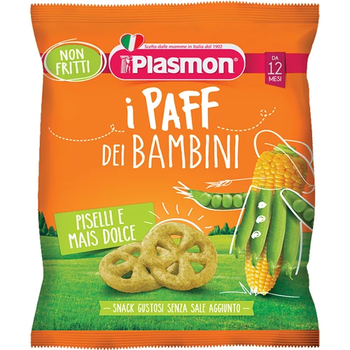 Снек Plasmon i Paff dei Bambini (горох + сладкая кукуруза) , 15 г (WT4389)