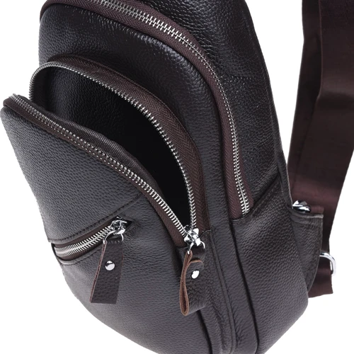 Мужская сумка-слинг Borsa Leather коричневая (K16603-brown): Фактура Матовая, Зернистая