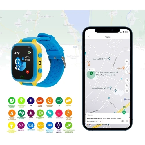 Смарт-годинник AmiGo GO009 Camera+LED WIFI Blue Yellow: Фітнес-функції GPS-модуль, Пульсометр, Шагомер