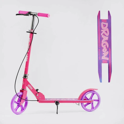 Дитячий двоколісний самокат з ручним гальмом Best Scooter Dragon D-57729 Рожевий з фіолетовим