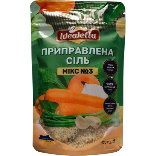 Упаковка приправленной соли Idealetta Микс №3 с луком, морковью и укропом 170 г х 3 шт (4820217170053) фото 5