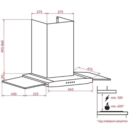 Вытяжка Weilor PGS 9230 IG 1000 LED: Тип воздухоочистителя Рециркуляция, Отвод