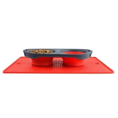 Двойная миска Dexas Collapsible Pet Feeder складная большая 1200 мл красная (dx30659): Особенности Походная, С подставкой