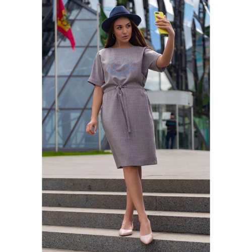 Сукня FLFashion Вихор ФПВ 3044 48 сіре повсякденне подовжене міді: Довжина рукава Короткий