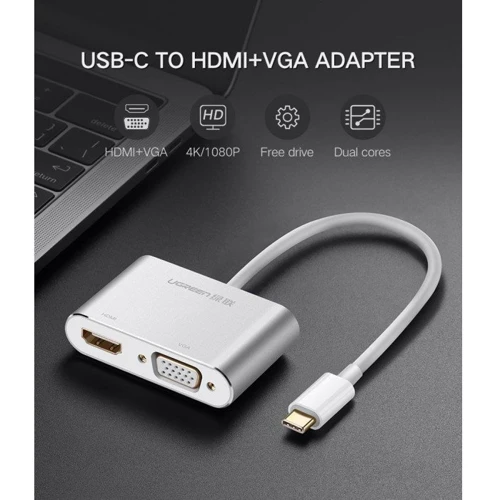 Адаптер Ugreen Adapter MM123 USB-C to HDMI+VGA White (30843) фото 4