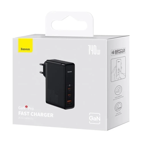 Зарядний пристрій Baseus Wall Charger GaN5 Pro 2xUSB-C+USB 140W з USB-C Cable Black (CCGP100201) фото 7