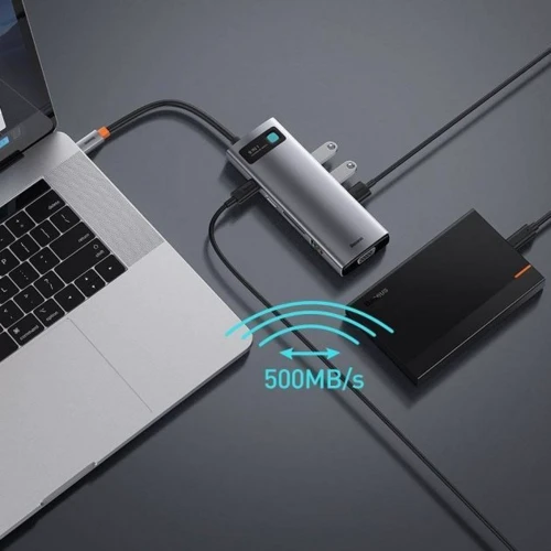 Адаптер Baseus Adapter USB-C to 3xUSB3.0+HDMI+TF+SD+USB-C+VGA+RJ45 Gray (CAHUB-CU0G) фото 9