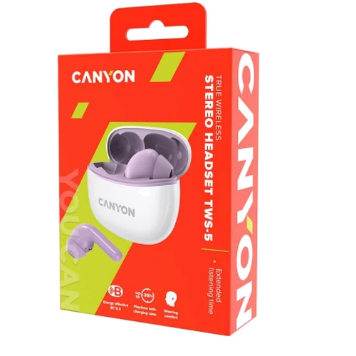 Наушники Canyon TWS-5 Purple (CNS-TWS5PU): Тип конструкции вакуумные