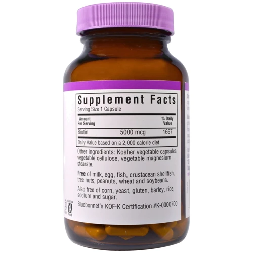 Bluebonnet Nutrition Biotin 5000 mcg, 60 Vegetable Capsules (BLB0447): Тип вітамін B