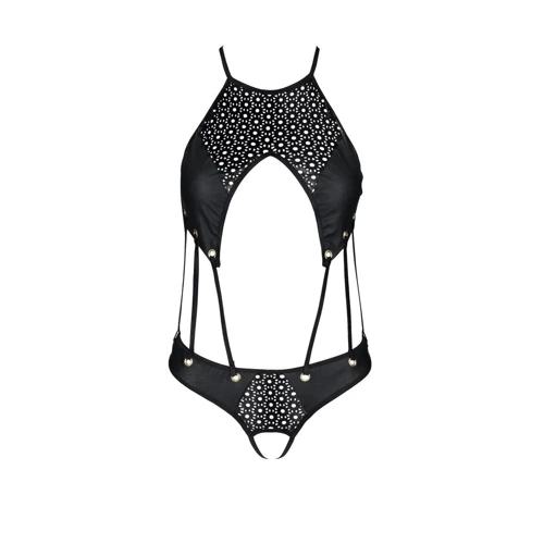 Боди из эко-кожи Passion Tamaris Body black XXL/XXXL: с ремешками и перфорацией