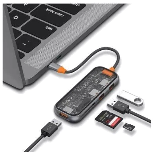 Адаптер WIWU Adapter Cyber 5in1 USB-C to 3xUSB3.0+SD/MicroSD Space Gray фото 4