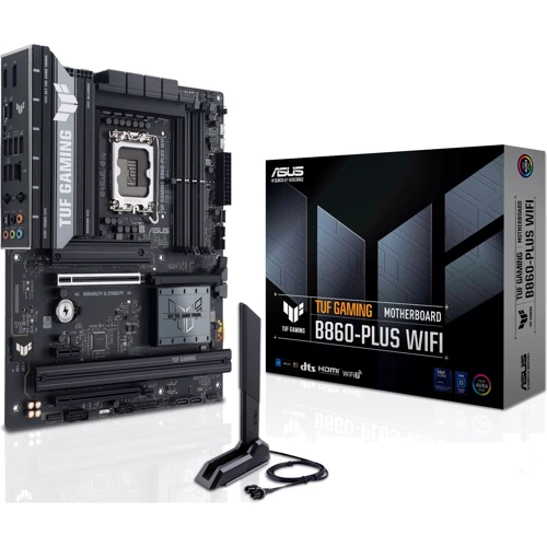 ASUS TUF GAMING B860-PLUS WIFI UA: Разъемы на задней панели S/PDIF (Оптический), USB Type-C, USB 3.2 Gen 2, USB 3.2 Gen 1, USB 2.0, HDMI, DisplayPort, Ethernet RJ-45