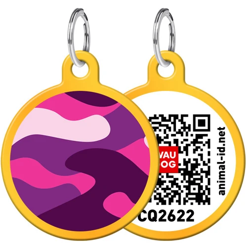 Адресник WAUDOG Smart ID с QR-паспортом, рисунок "Розовый камо", круг, 30 мм, золото (0630-0002-17)