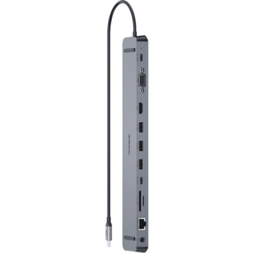 Адаптер REAL-EL Adapter USB-C to HDMI+VGA+3xUSB3.0+RJ45+3.5mm+SD/TF+USB-C+PD CQ-1000 Space Gray (EL123110005): Колір серебристый