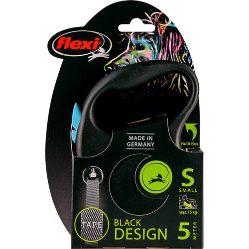 Поводок-рулетка Flexi Black Design S до 15 кг 5 м голубой (4000498033937): Тип шнура Лента