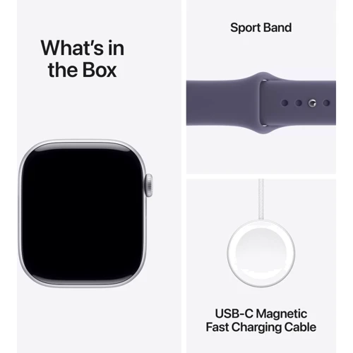 Apple Watch Series 11 GPS + Cellular 46mm Silver Aluminium Case with Purple Fog Sport Band - S/M (MFCP4)