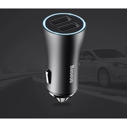 Зарядний пристрій Baseus USB Car Charger Golden 2xUSB 24W 2.4A Black (CCALL-DZ01)