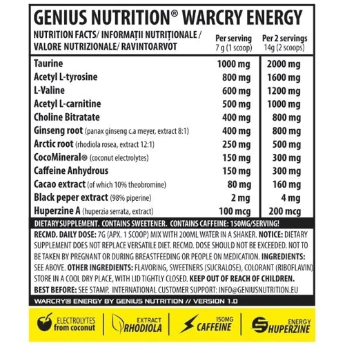 Предтренировочный комплекс Genius Nutrition Warcry Energy 315 g / 45 servings / Green apple: Форма выпуска Порошок