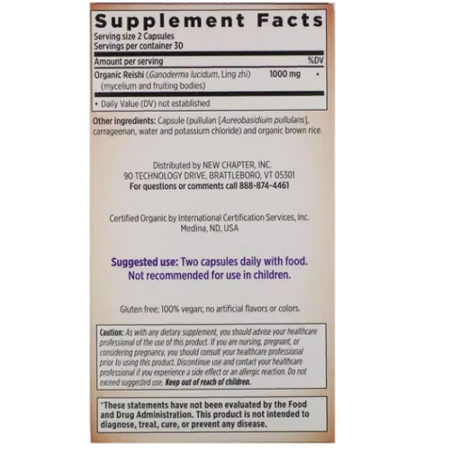 New Chapter Reishi, 60 Vegan Capsules (NC0235): Форма выпуска Капсулы