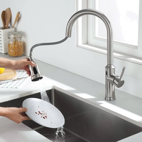 Смеситель для кухни Lefton Automatic Sensor & Pull-Down Kitchen Faucet - KF2210 Brushed Nickel: Термостат Нет