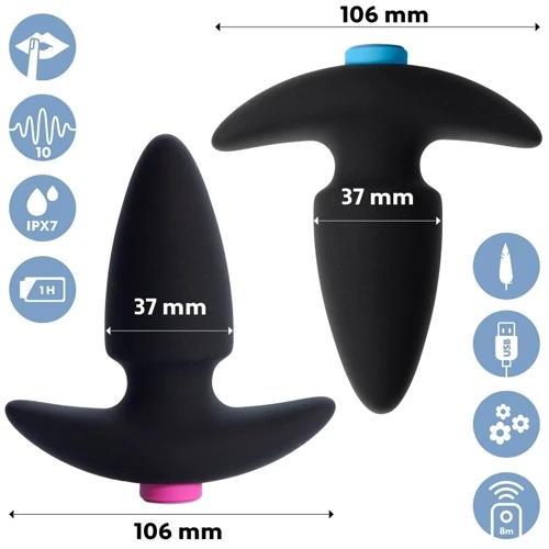 FeelzToys FunkyButts Remote Controlled Butt Plug - сет анальних пробок з вібрацією з дистанційним управлінням, 10,6х3,7 см