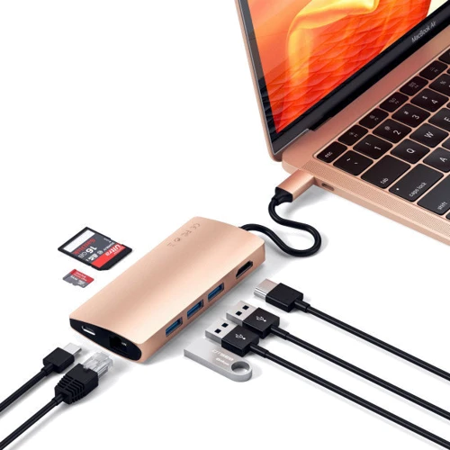 Адаптер Satechi Adapter USB-C to USB-C+RJ45+HDMI+3xUSB3.0 Gold (ST-TCMA2G) фото 4