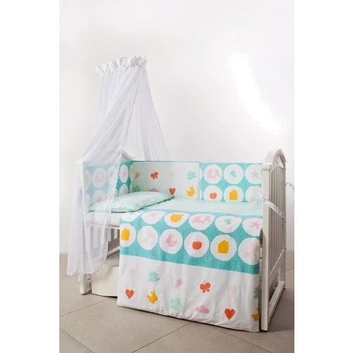 Постільний комплект 6 ел. Twins Eco Line New 4091-E-021, Animals mint, м'ятний