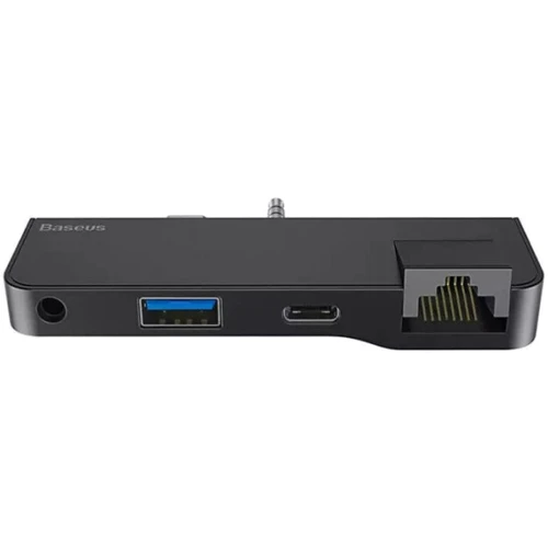 Адаптер Baseus Adapter USB-C+3.5mm to USB3.0+RJ45+USB-C+3.5mm Black (CAHUB-FG01) фото 3