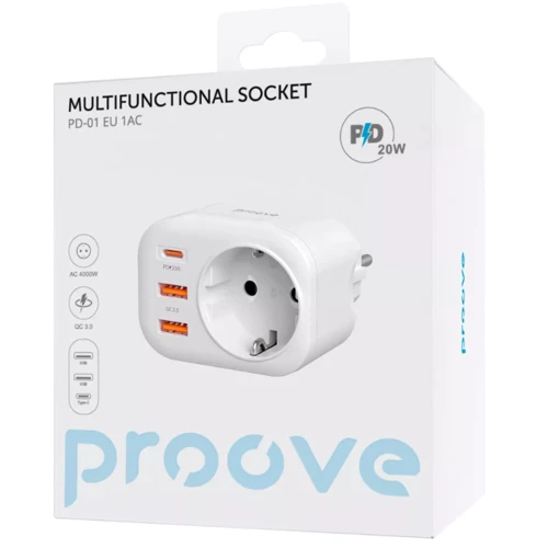 Умная розетка Proove Multifunctional Socket 2xUSB+USB-C PD-01 EU 1AC White фото 1