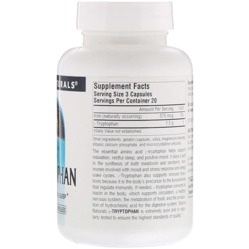 Source Naturals L-Tryptophan, 500 mg, 60 Capsules (SNS-01984): Тип Триптофан