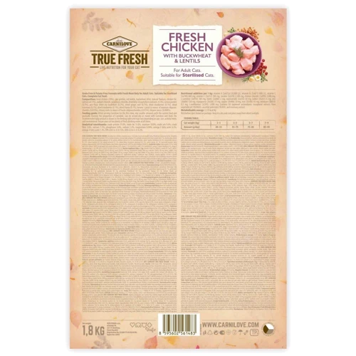 Сухий корм Carnilove True Fresh Cat Chicken для дорослих стерилізованих кішок з куркою 1.8 кг (8595602561483): Клас Супер премиум