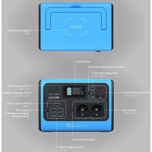 Зарядна станція Bluetti EB55 537Wh 700W: Вага, кг 7.5