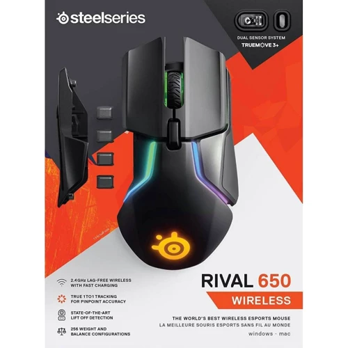 Мышь SteelSeries Rival 650 Black (62456): Интерфейс подключения Wireless, USB