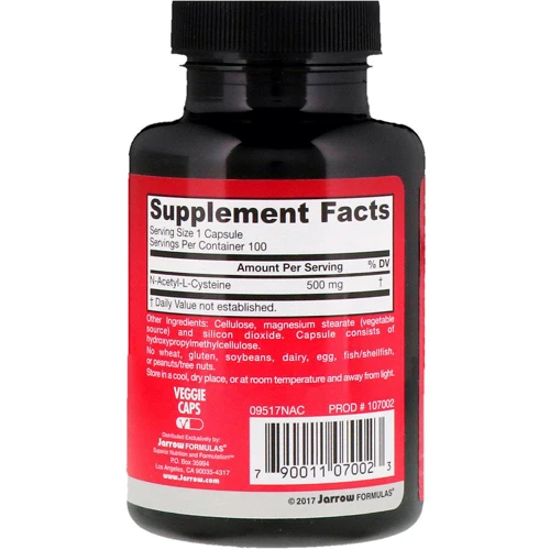 Jarrow Formulas N-A-C N-Acetyl-L-Cysteine, 500 mg, 100 Veggie Caps (JRW-07002): Тип N-ацетилцистеин