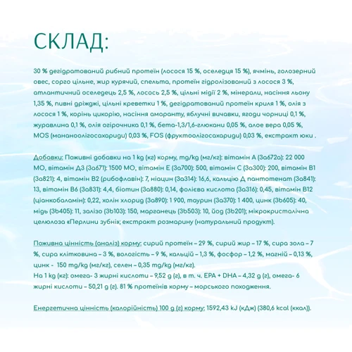 Сухой корм Optimeal Beauty Podium Блестящая шерсть и уход за зубами для собак всех пород на основе морепродуктов 10 кг (4820215366823): Свойства Основное питание