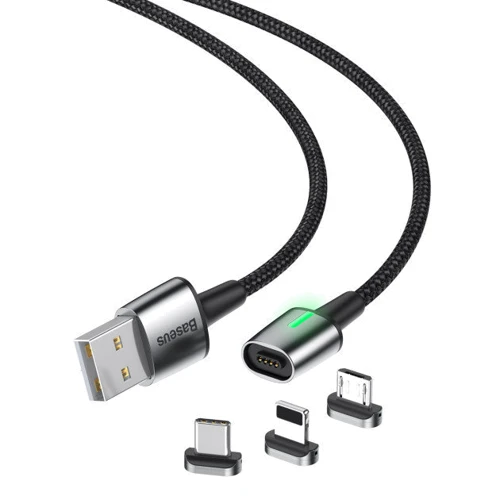 Кабель Baseus USB Cable to Lightning/microUSB/USB-C Zinc magnetic Kit 2m Black (TZCAXC-B01): Длина 2 м